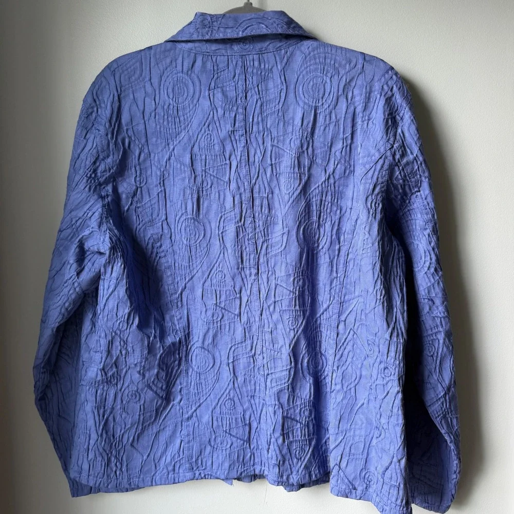Vintage‎ Chico's Button Down Jacket Purple Floral Embroidered Cotton Blend 3 XL